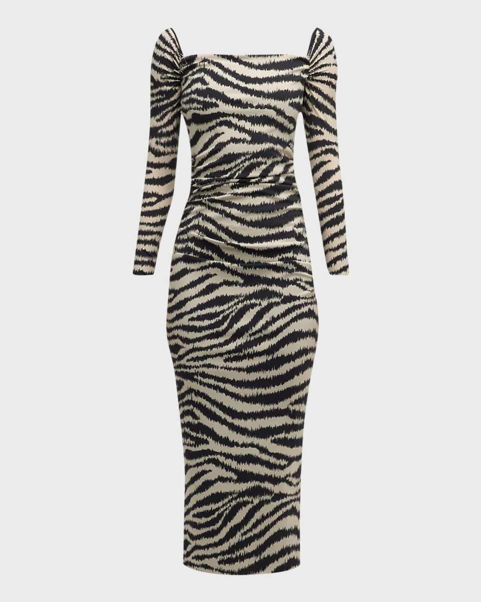 Square-Neck Animal-Print Bodycon Midi Dress